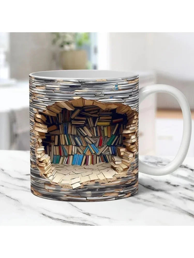 Ceramic 3D  Library Book Mug Shelf