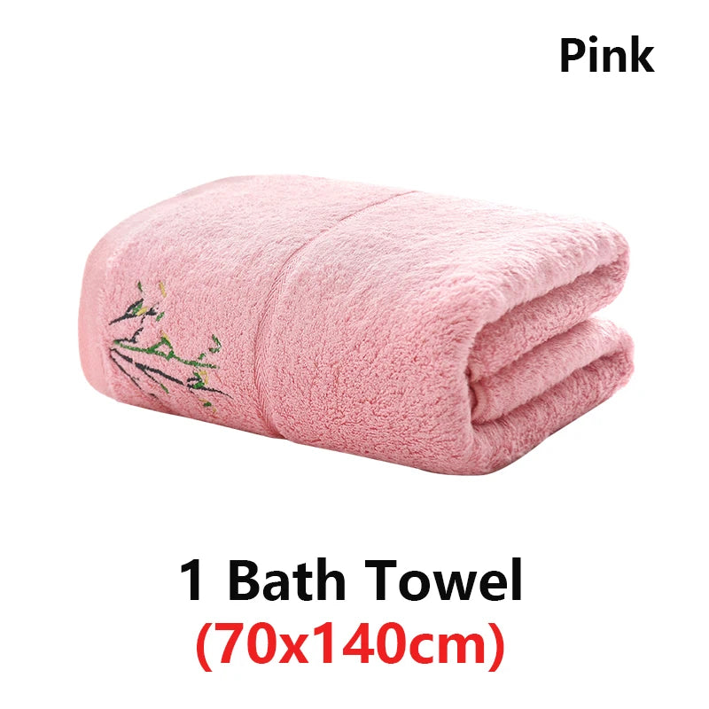 Embroidered Bamboo Fiber Towel Set