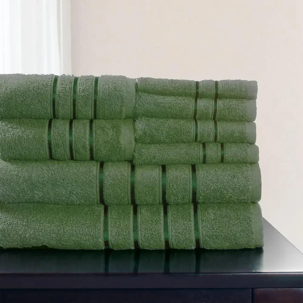 8-Piece Plush Cotton Towel Set - Solid Green