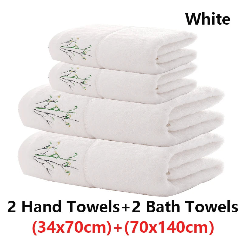 Embroidered Bamboo Fiber Towel Set