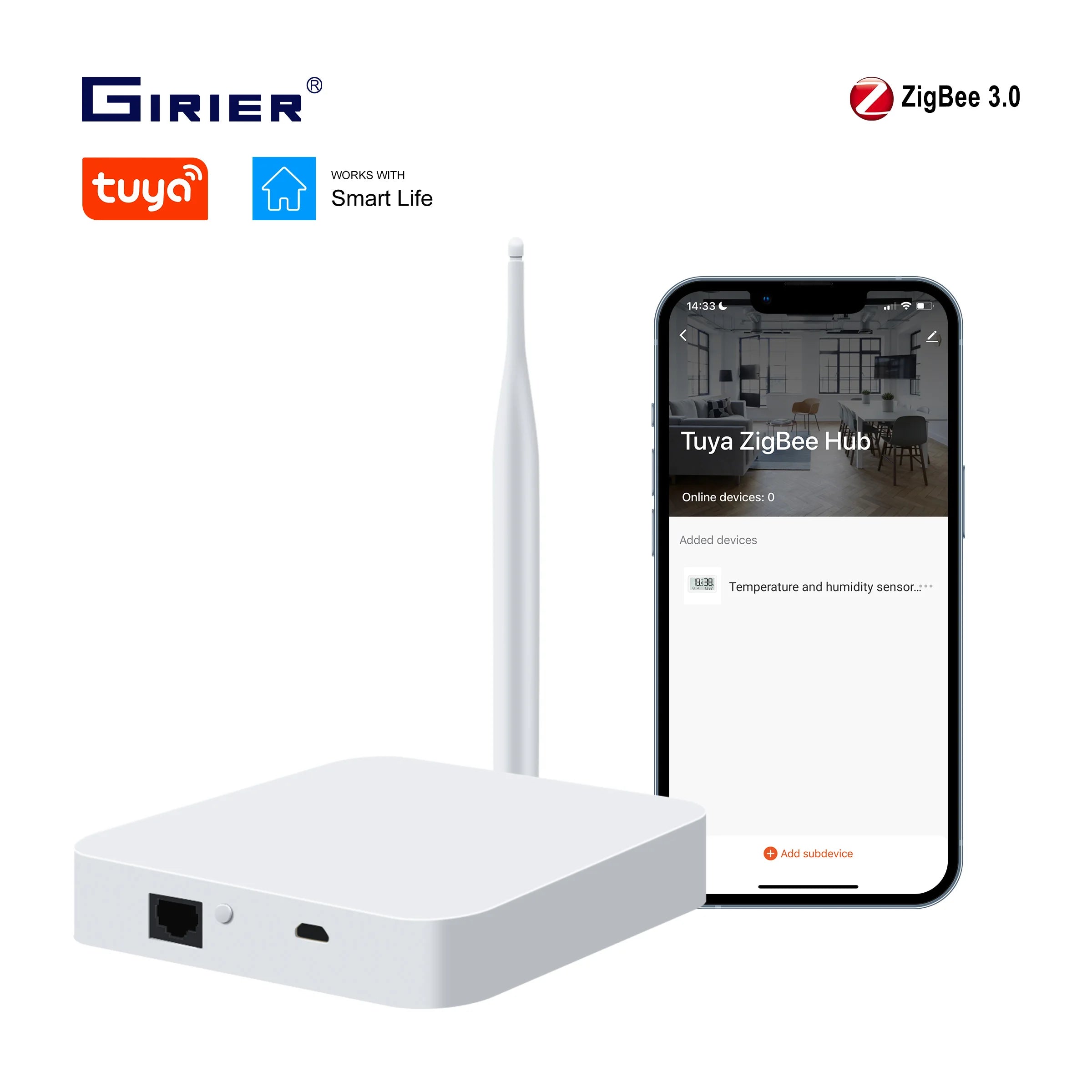 GIRIER Tuya ZigBee Gateway Hub with Antenna Smart Gateway Bridge