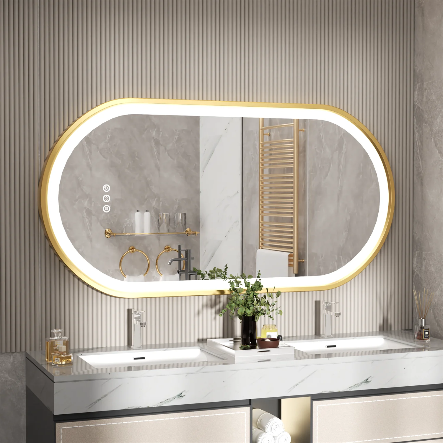 Gold Frame Oval Bathroom LED Mirror