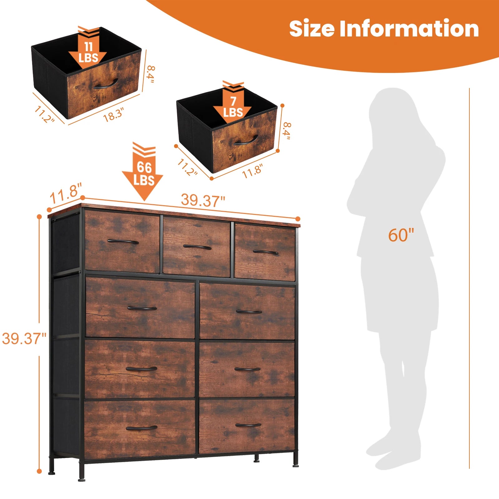 JHK Dresser For Bedroom With 9 Fabric Storage Drawer