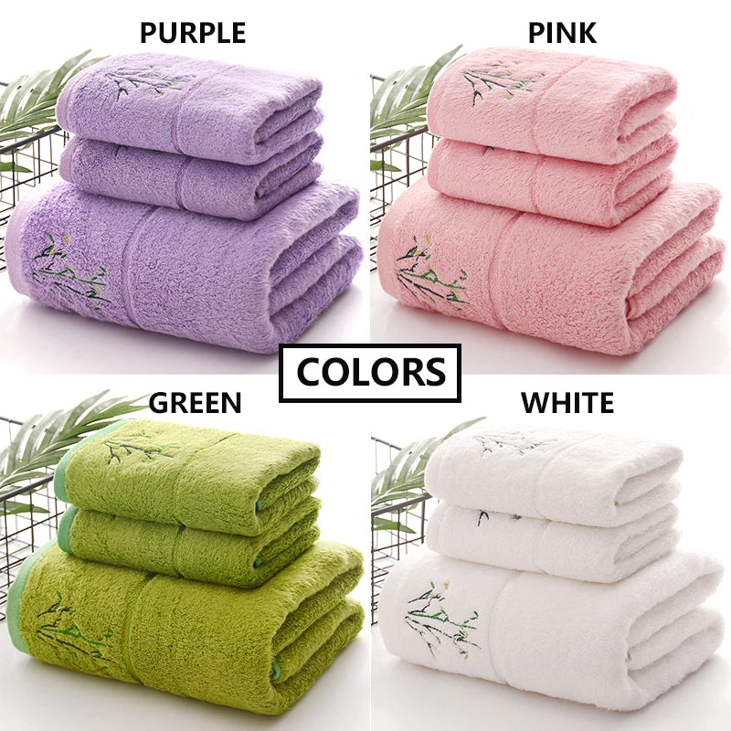 Embroidered Bamboo Fiber Towel Set