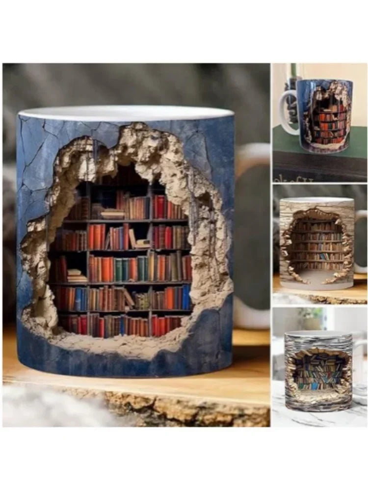 Ceramic 3D  Library Book Mug Shelf