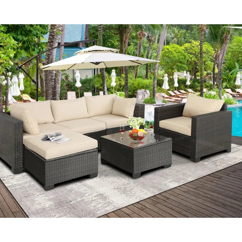 Q6 pieces set outdoor sectional wicker furniture patio couch